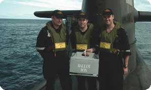 A photo of submariners voting aboard HMAS Farncomb